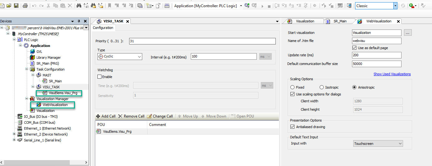 Newly created VisuElems.Visu_Prg and WebVisualization nodes appear
