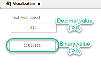 Result - Dynamic binary value now appears instead of the static %b