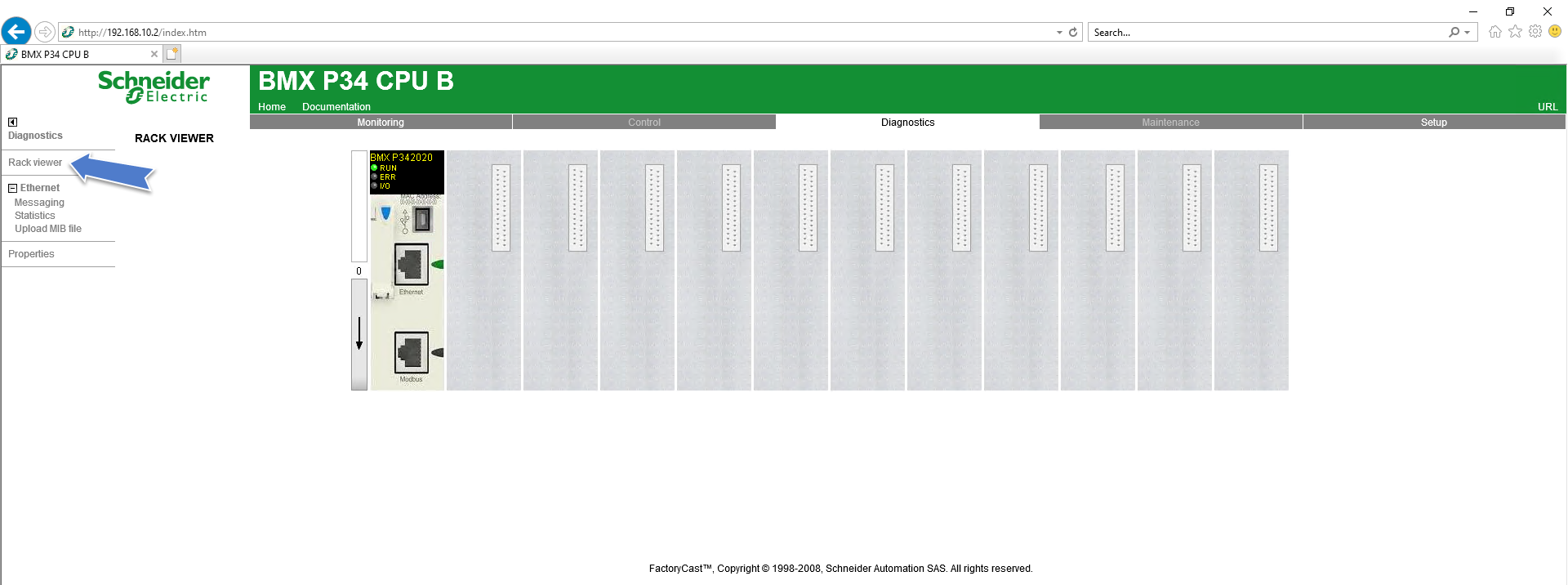 Rack view on web server
