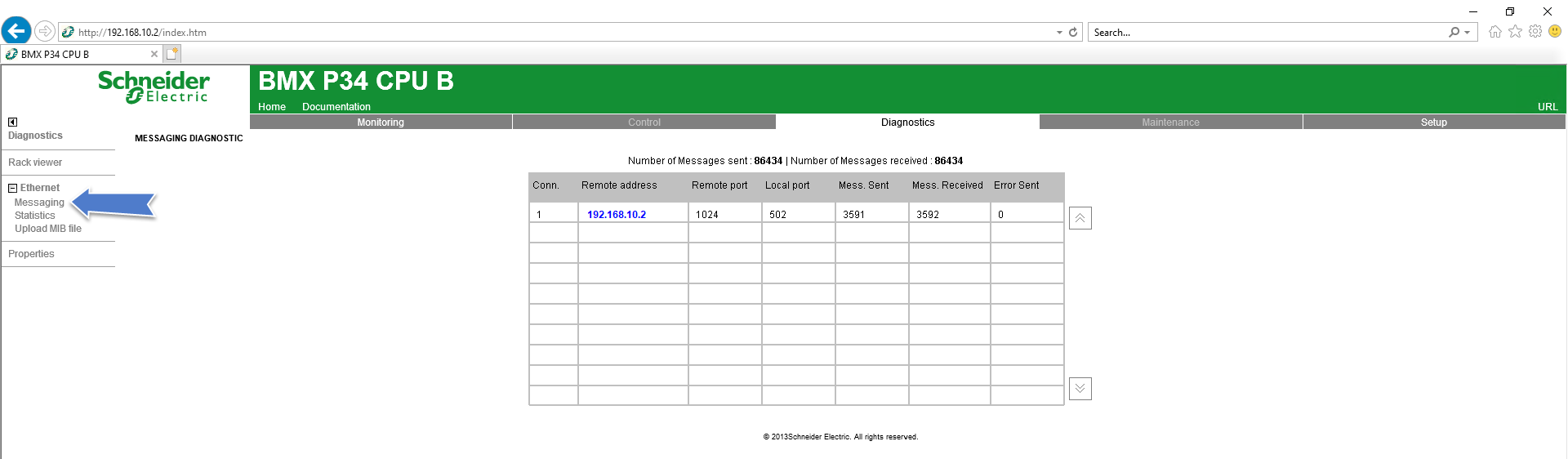 Messages sent and received on web server