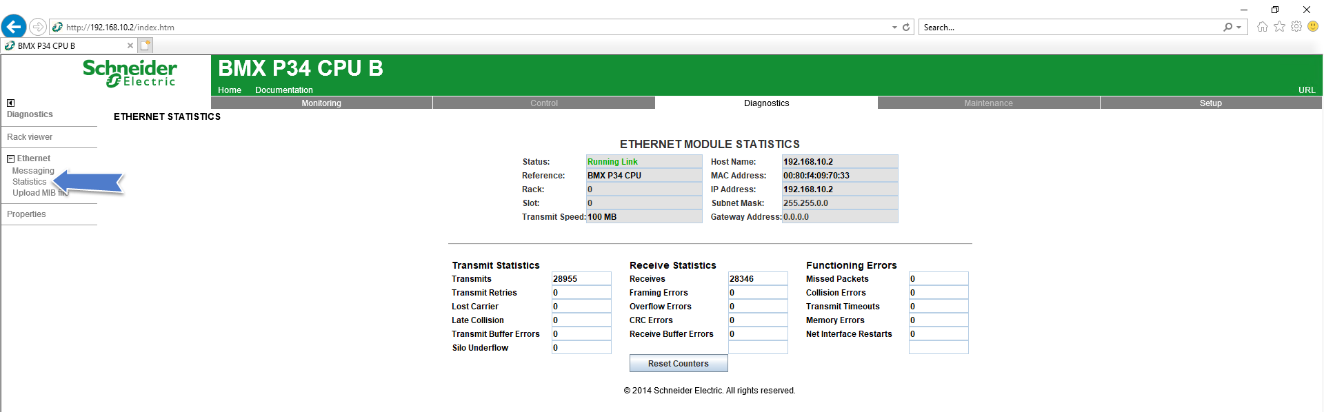 Ethernet configuration on the web server