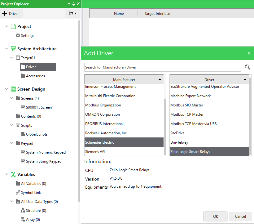 Add Driver in EcoStruxure Operator Terminal Expert