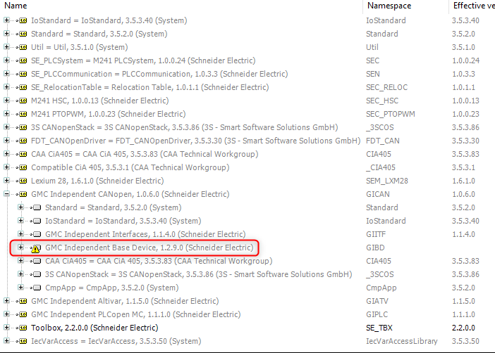 GMC Independent Base Device, 1.2.9.0 Exclamation in Library Manager