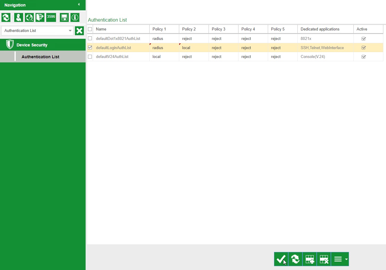 RADIUS Authentication List