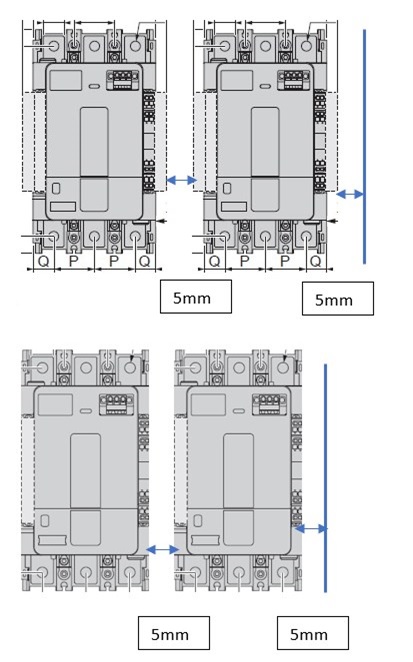5 mm gap between 2 contactors side by side