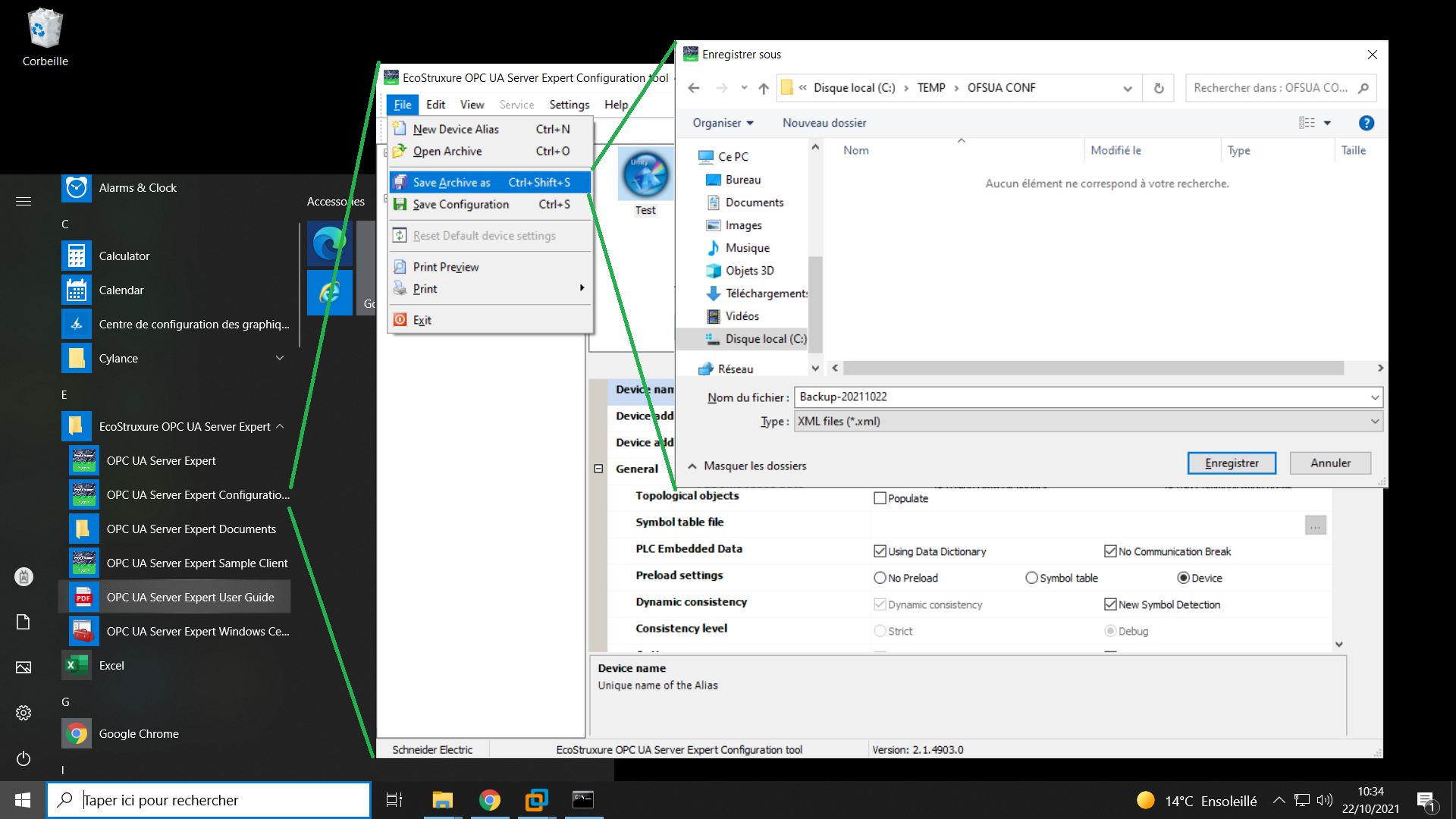 How to get EcoStruxure OPCUA Server Expert configuration export
