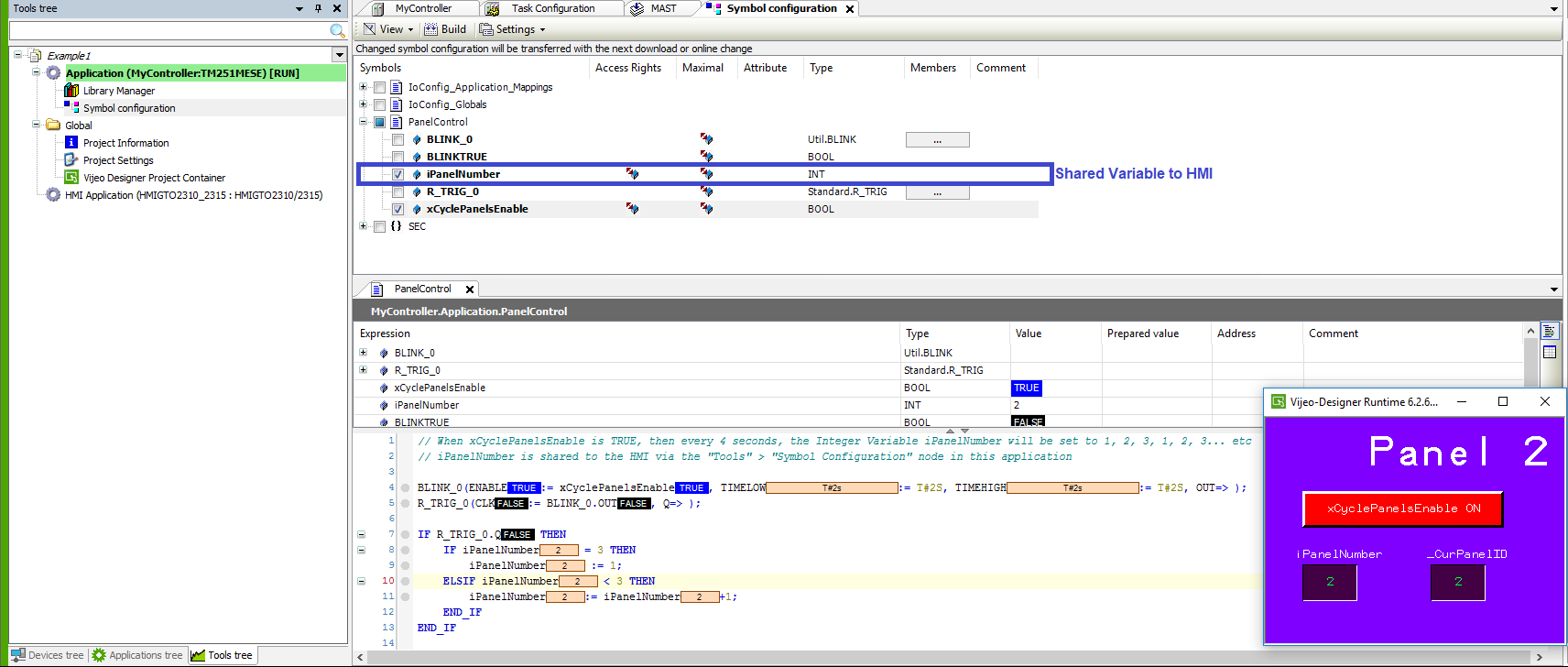 Variable Sharing of INT in Symbol Configuration Node