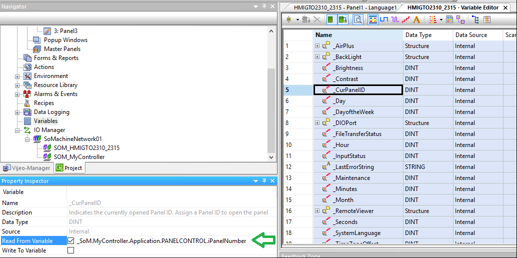 _CurPanelID Read Variable from PLC location in Vijeo Designer