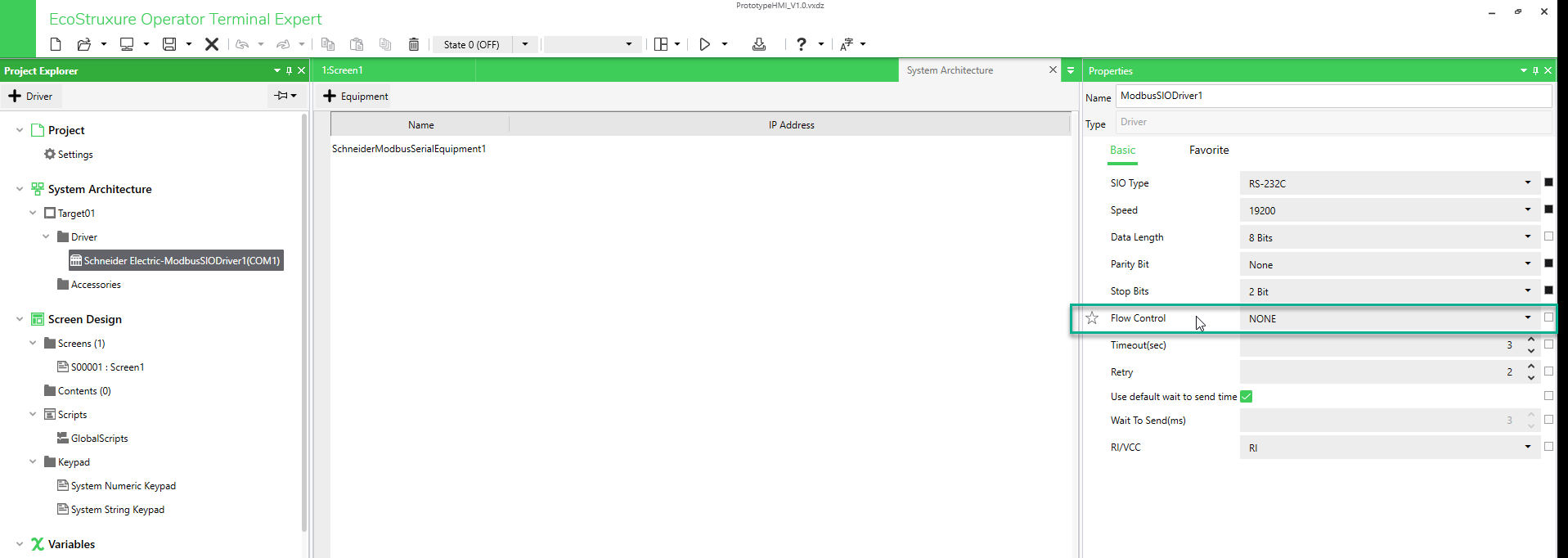 EcoStruxure Operator Terminal Expert Modbus SIO Driver settings