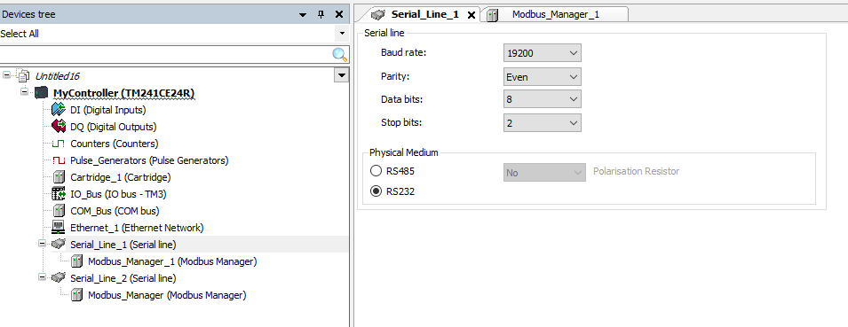 Adjust Serial Line and Physical Medium settings