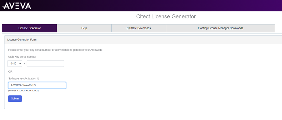 License Generator page