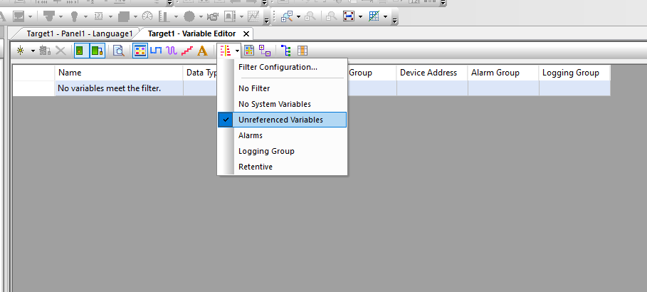Unreferenced Variable filter.