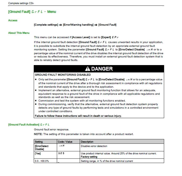 Ground fault setting page 1