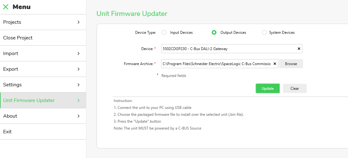 Firmware update in Space logic