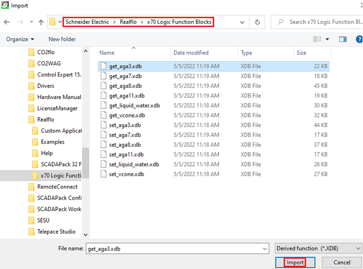 Select DBF for Import to x70 Ladder Logic