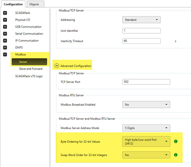 Modbus Server Settings RemoteConnect