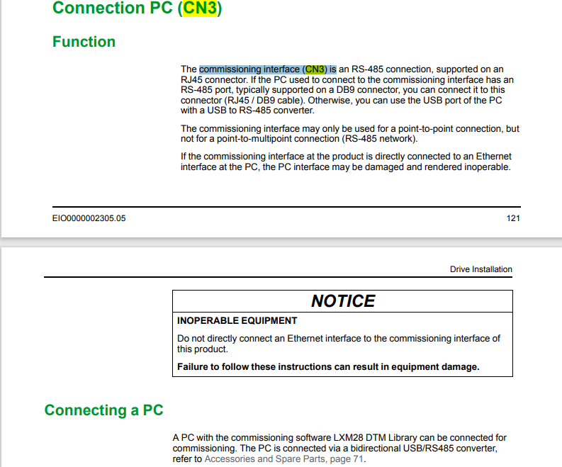 Modbus (commissioning interface) 1 Modbus (commissioning interface) 1