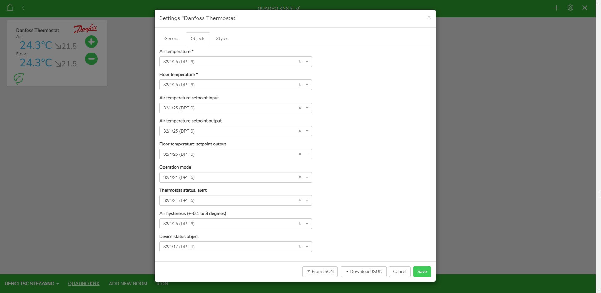 Danfoss Thermostat widget settings