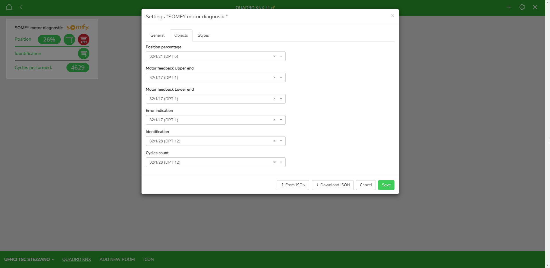 Somfy Motor Diagnostic Widget Settings