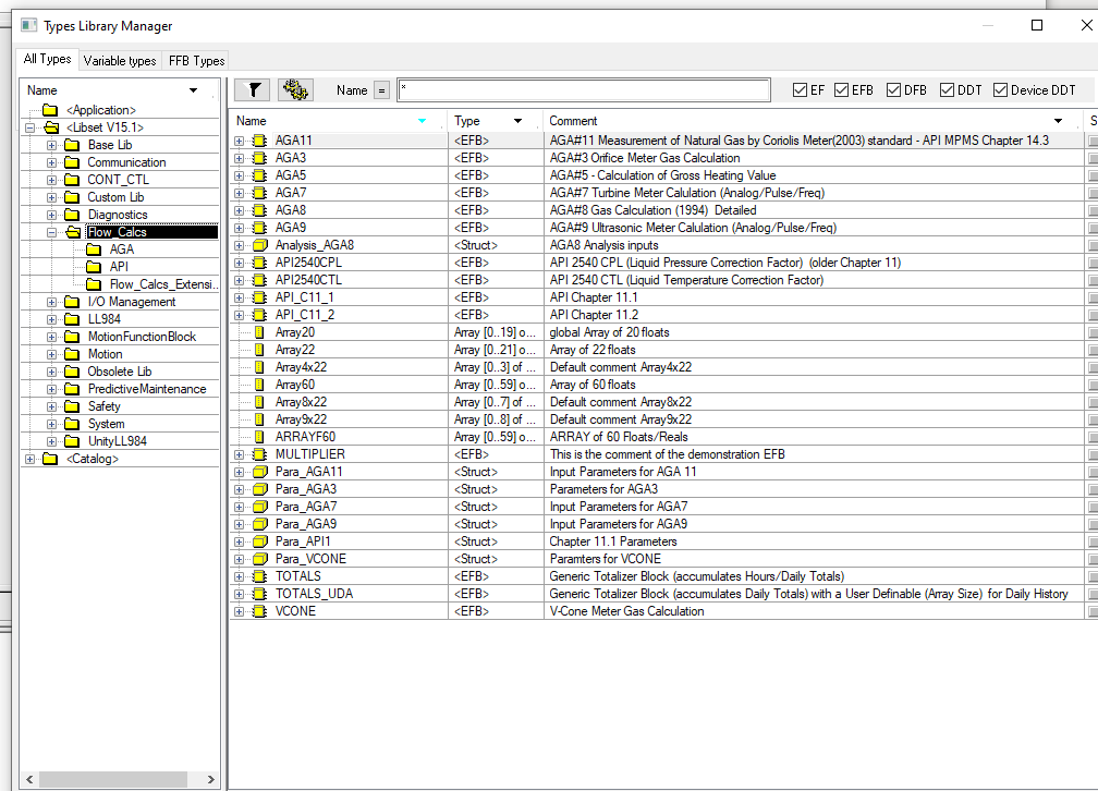 screen shot of available functions.