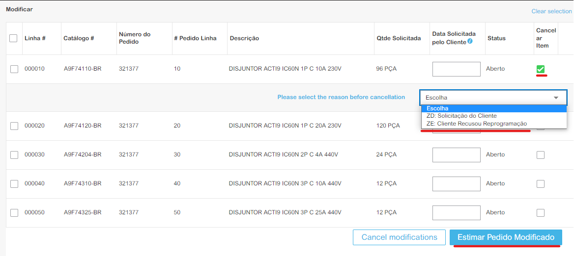 Quarto Passo cancelamento de um item