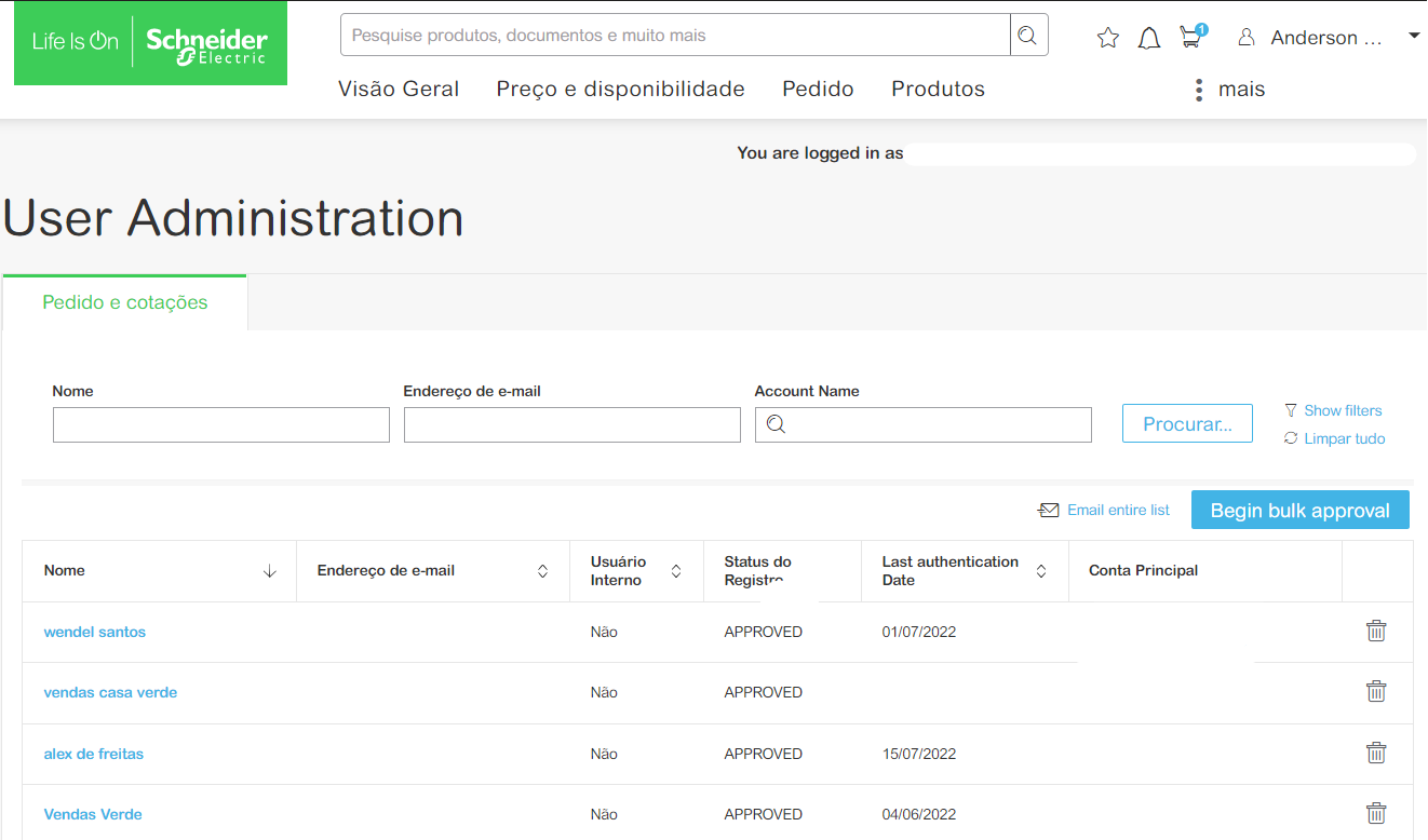 Segundo Passo administrar os usuários