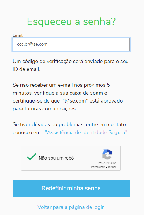 Terceiro Passo redefinir sua senha