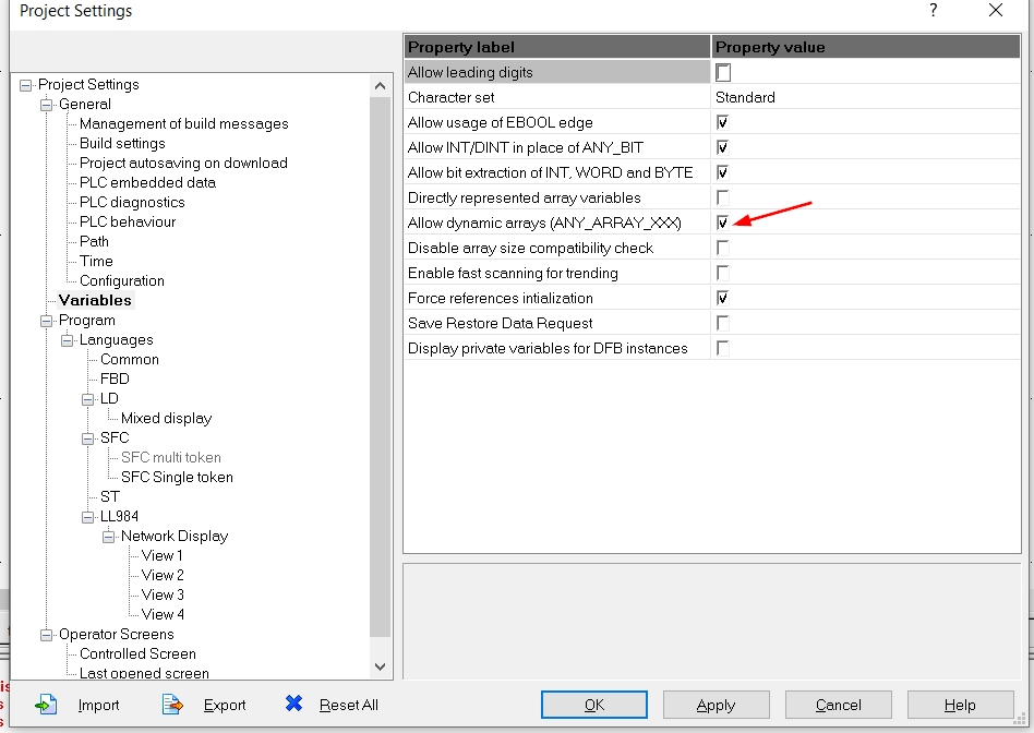 Project settings