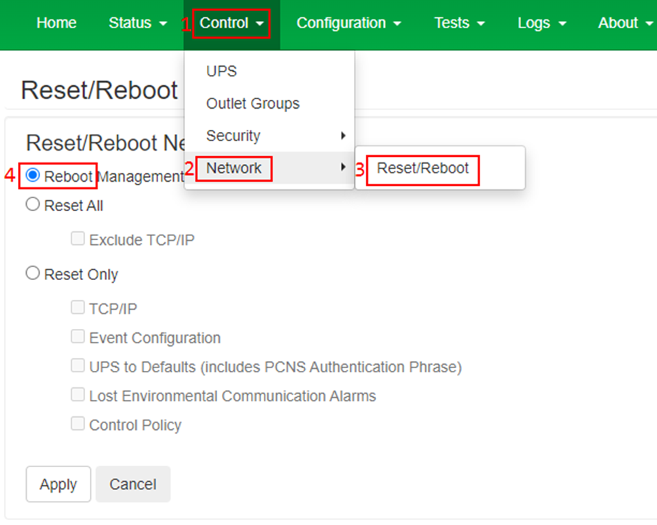 how to reboot NMC
