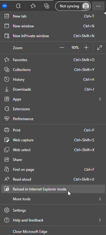 Reload in Internet Explorer mode