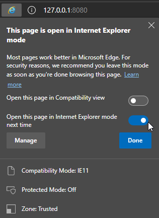 Open this page in Internet Explorer mode next time