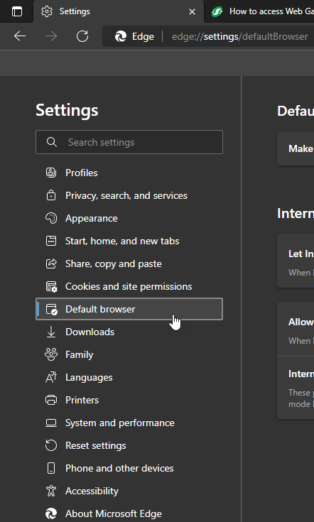 Default Browser settings