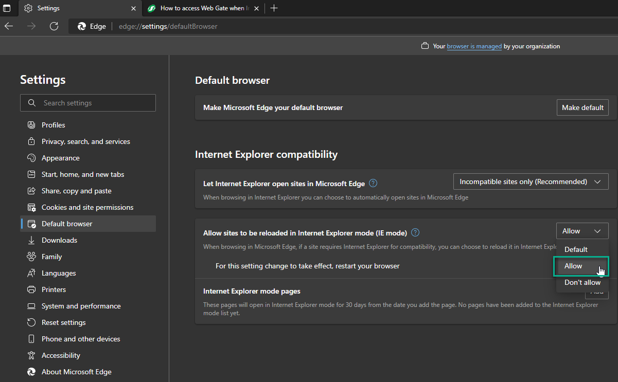 Allow sites to be reloaded in Internet Explorer mode (IE mode)