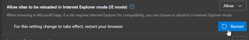 For this setting change to take effect, restart your browser