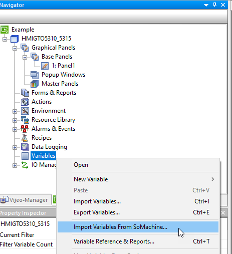 Vijeo Designer Navigator - Import Variables From SoMachine....