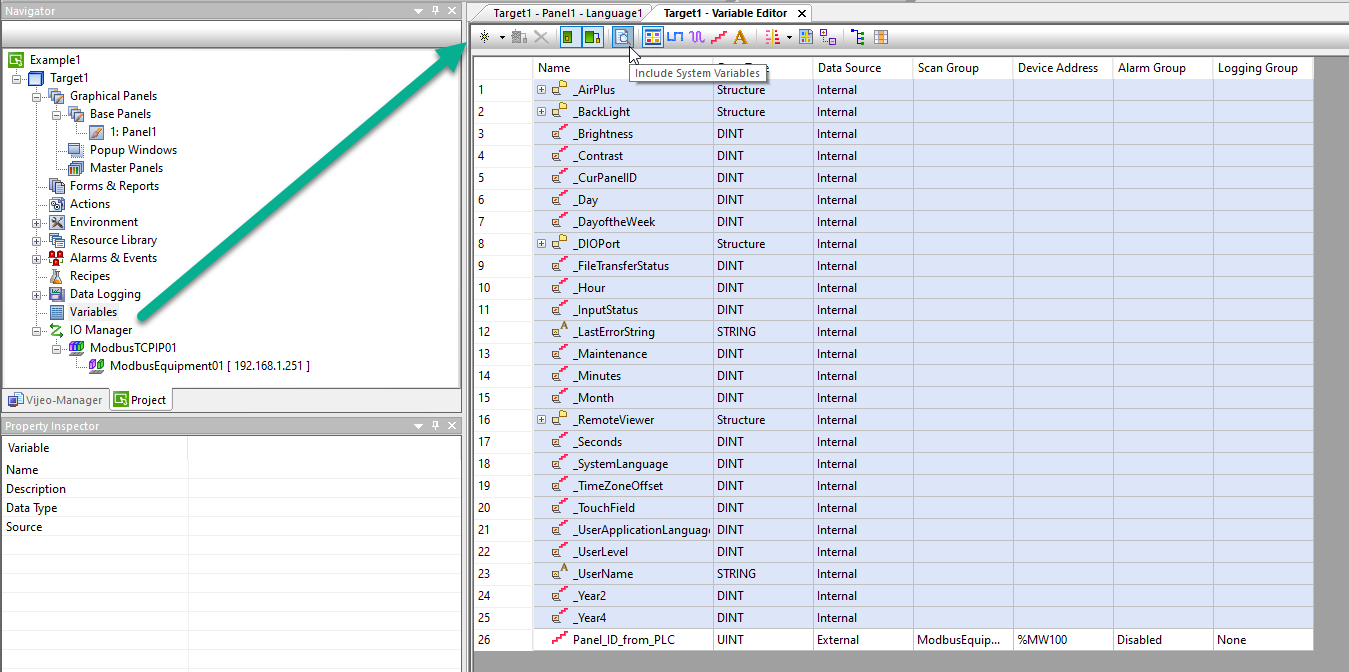 Variable Editor - Include System Variables toggle