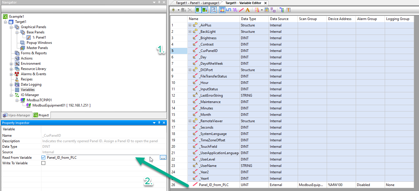_CurPanelID - Read From Variable assignment of PLC tag
