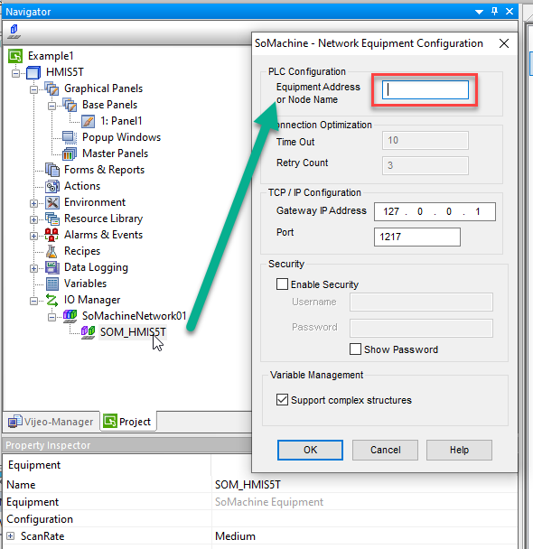 Equipment Address or Node Name is blank
