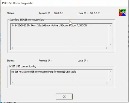 PLC USB Driver Diagnostic - successful connection example