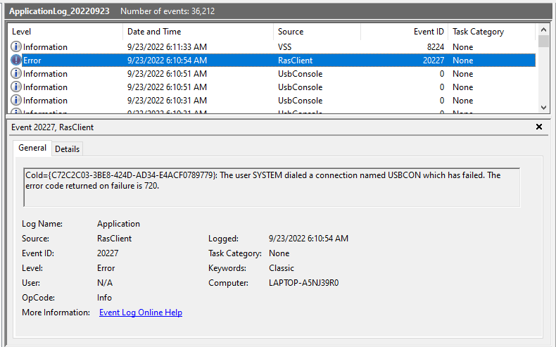 RasClient Error - Event ID 20227