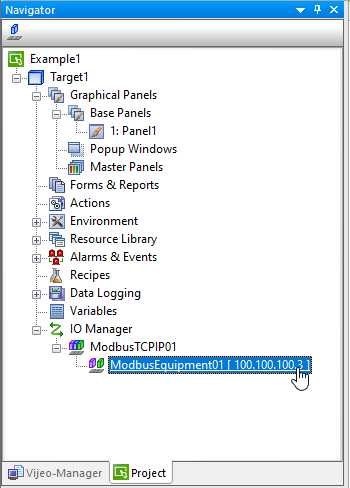 Modbus Equipment Node in Vijeo Designer