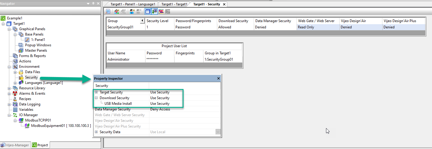 Target -> Environment -> Security settings