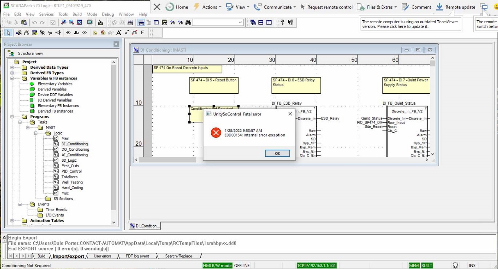 internal error exception