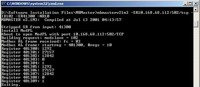 Reading device registers with mbmaster