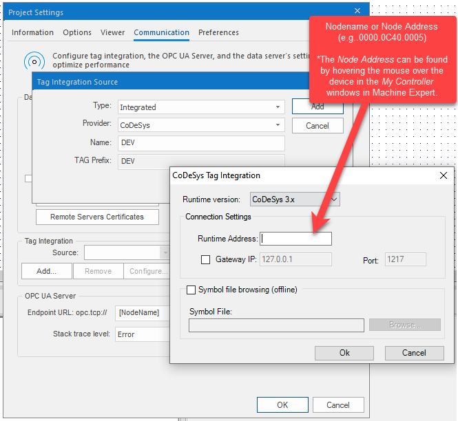 Runtime Address when doing tag integration in EMSE and ME