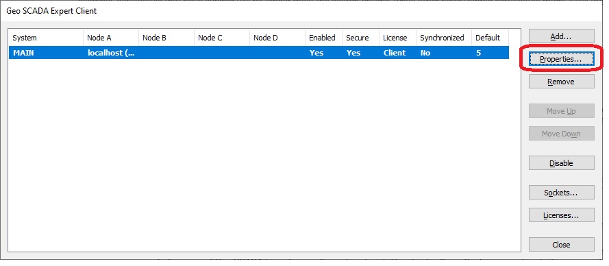 Configure connections dialog