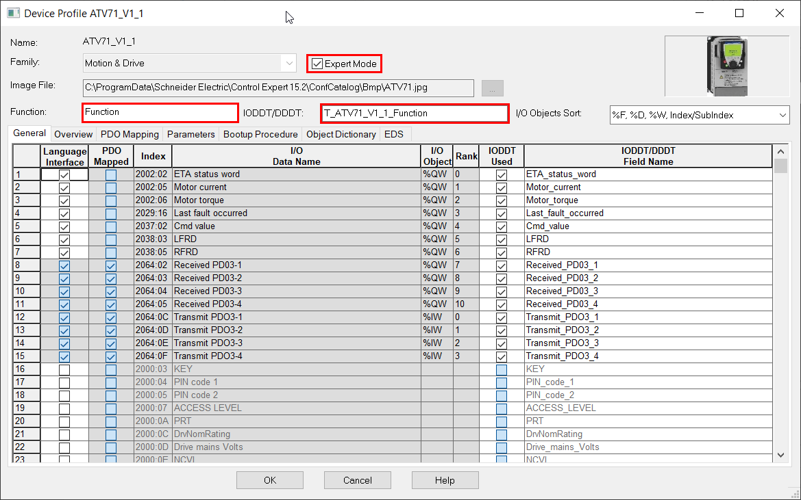 Selection of variables managed by the function