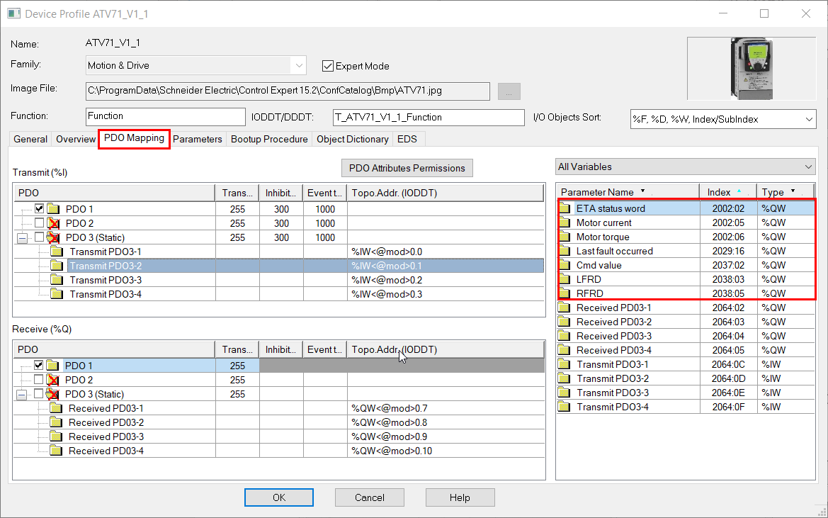 PDO Mapping Tab