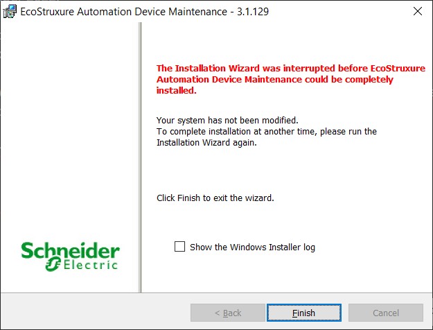 Installation Wizard of EcoStruxure Automation Device Maintenance V3.1.129