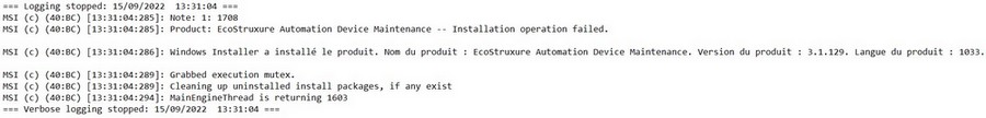 Windows Installer log file